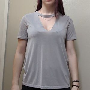Gray v cut-out tee